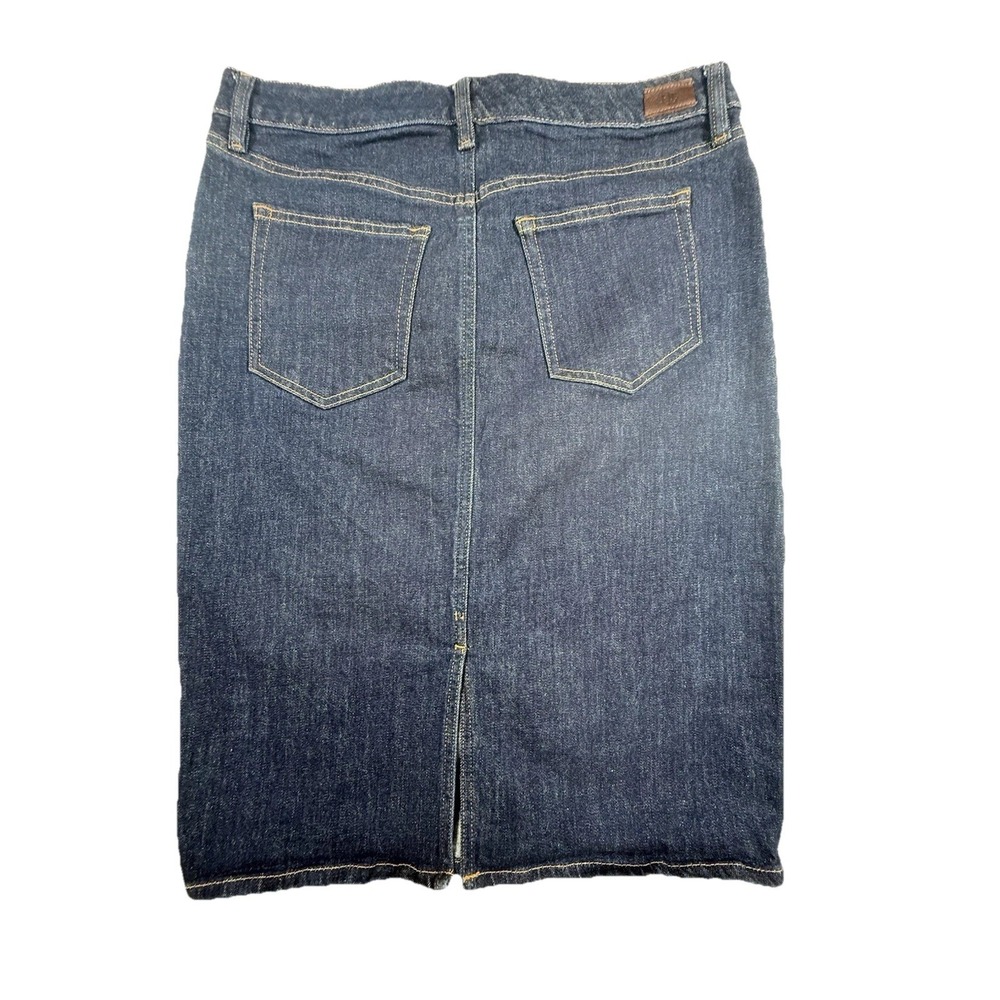 dark wash blue Lauren Ralph Lauren stretch denim pencil skirt with a back slit 8 - Picture 2 of 16